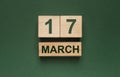 17 march inscription on green background for patrick`s day