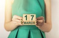 17 march inscription on wooden calendar in female hands