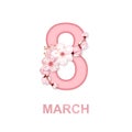 8 march international women`s day background with flowers. Spring cherry blossoms greeting card design.