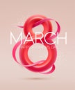 March 8 international women\'s day. Big red elegant figure eight with congratulatory inscription. Royalty Free Stock Photo