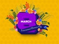 8 march. International women`s day design with floral mockups with yellow background. Happy Women`s Day. Use for banner , poster Royalty Free Stock Photo