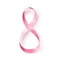 8 March, International Women's Day. Figure eight made out of silk pink ribbon. Vector illustration isolated on white.