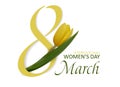 8 March. International Women`s day. Happy Women`s Day. Spring flower, pink beautiful tulip with number 8. Vector