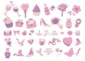 8 march, international women`s day themed vector illustrations set, collection of hand drawn clip art drawings and elements Royalty Free Stock Photo