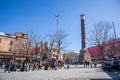 Cemberlitas square and column. People and mosques in the historical square