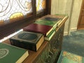 26 of March 2021 - Kazan, Russia. Islamic religious books on the shelf in the Kul Sharif mosque in Kazan Kremlin Royalty Free Stock Photo