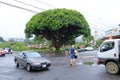 March 7 2023 - La Fortuna, Costa Rica: Main street with cars, shops and pedestrians