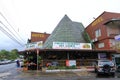 March 7 2023 - La Fortuna, Costa Rica: Main street with cars, shops and pedestrians