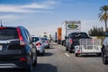 March 19, 2018 Lebec / CA / USA - Heavy traffic on I-5 interstate, south California Royalty Free Stock Photo