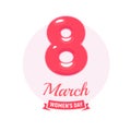 8 march logo, womens day icon, tender punchy pastels color, cartoon vector isolated sign.