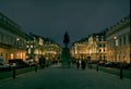 Nighttime view looking up Waterloo Place and of Guards Crimean War Memorial