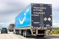 March 20, 2019 Los Angeles / CA / USA - Amazon truck driving on the interstate, the large Prime logo printed on the side