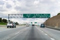 March 20, 2019 Los Angeles / CA / USA - Driving towards Los Angeles on a cloudy day