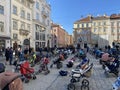 March 18, 2022 - Lviv, Ukraine: Installation of empty baby carriages on the main square of the city in memory of the