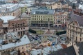 Lviv bird`s-eye view of from of the City Hall Ratusha.