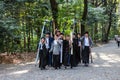 March 2018 - Meiji Jingu Shrine, Tokyo, Japan: Teenagers carrying their Kyudo archery bows