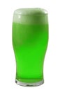 March meme and Happy St patrick`s day concept with frosty glass of frothing green beer and the froth almost spilling over the Royalty Free Stock Photo