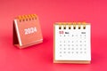 2024 March Mini Calendar On Red Background