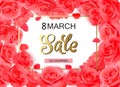 8 march modern background design with red roses. Royalty Free Stock Photo