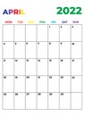 Minimalist Rainbow Monday Start Monthly Planner April 2022