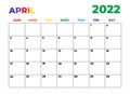 Minimalist Rainbow Sunday Start Monthly Planner April 2022