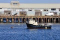 March 9, 2023 - Monterey, CA, USA: Older fishing boat at anchor in Monterey Bay, California.