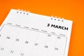 March 2024 month calendar on orange color cover background