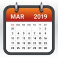 March 2019 monthly calendar vector illustration