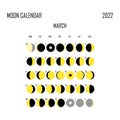 March 2022 Moon calendar. Astrological calendar design. planner. Place for stickers. Month cycle planner mockup