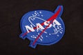 15 March 2018 - The National Aeronautics and Space Administration (NASA) emblem patch on black uniform Royalty Free Stock Photo