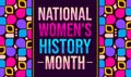 March is national women\'s history month, colorful wallpaper with shapes and typography