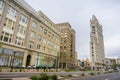 March 26, 2017 Oakland/CA/USA - Street in downtown Oakland and Cathedral Building on a cloudy day Royalty Free Stock Photo