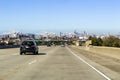 March 31, 2019 Oakland / CA / USA - Travelling on the freeway in east San Francisco bay area; Port of Oakland and the San