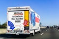 March 31, 2019 Oakland / CA / USA - U-Haul van travelling on the freeway in San Francisco bay area; U-Haul is an American company Royalty Free Stock Photo