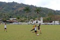 March 3 2023 - Orosi, Costa Rica: Football playing children in the center of the village Royalty Free Stock Photo