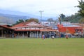 March 3 2023 - Orosi, Costa Rica: Football playing children in the center of the village Royalty Free Stock Photo