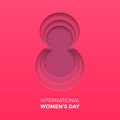 8 March papercut illustration for International Women`s Day card. Happy Womens Day paper cut out number Eight Royalty Free Stock Photo