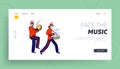 March Parade or Public Event Landing Page Template. Military Orchestra Characters Wear Festive Red Uniform