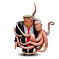 March 1, 2018: The personal portrait of Donald Trump in the arms of the octopus Vladimir Putin. 3D illustration