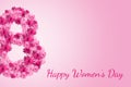 8 March pink floral greeting postcard. Abstract spring poster. Happy Women`s Day. Royalty Free Stock Photo