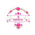 8 march pink gift card with rose isolated white