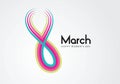 8 March Happy Women`s day vector greeting card, 8th, Number 8 in pink line vector, 8 number logo design inspiration vector, icon Royalty Free Stock Photo