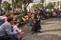 Woman singer is performing in public