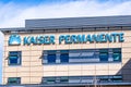 March 16, 2020 Redwood City / CA / USA - Kaiser Permanente logo at their Hospital in San Francisco Bay Area; Kaiser Permanente is