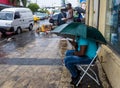 March 7, 2020, santo domingo, dominican republic. dramatic image of rainy downtown street in the capital.