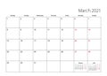 March 2021 simple calendar planner, week starts from Monday