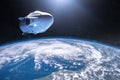 March 03, 2019: SpaceX Crew Dragon spacecraft in low-Earth orbit. Elements of this image furnished by NASA Royalty Free Stock Photo