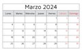 March 2024 SPANISH calendar (Marzo). Vector illustration. Monthly planning for business in Spain