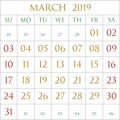 March 2019 square on white Royalty Free Stock Photo