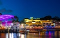 2019 March 1st, Singapore, Clarke Quay - City nightscape scenery of colorful the buildings along the river in the city
